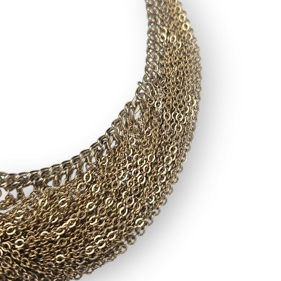 Vintage Cascading Chain Bib Necklace Gold Plated Multichain Choker 14.5" Long - Picture 6 of 9